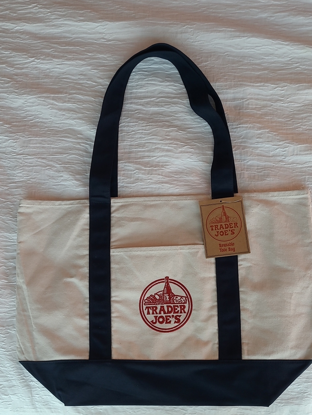 Trader Joe's Tote Bag with Navy Trim